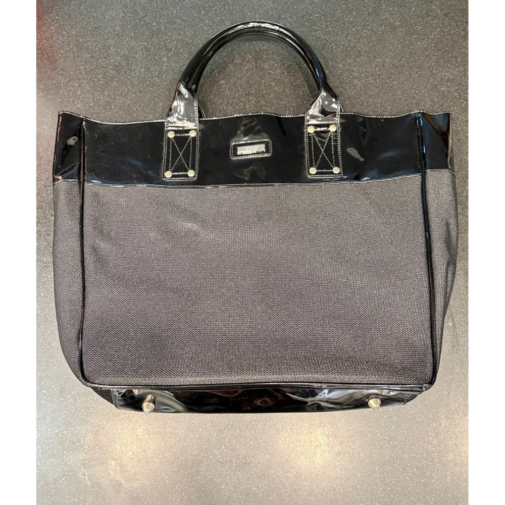 Versace Parfums Tote Bag Large Black Patent Canvas Travel Shopper Designer